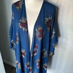 Blue and Red Floral Garment with Ruffle Sleeves